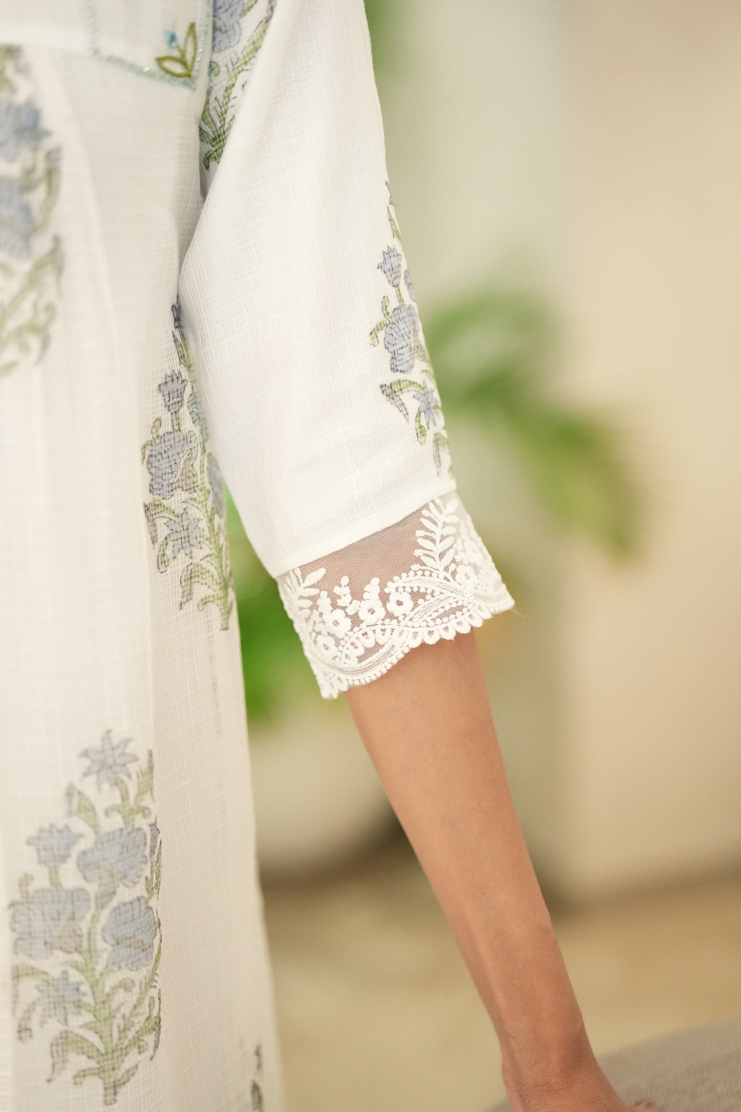 White Printed Kota Frock