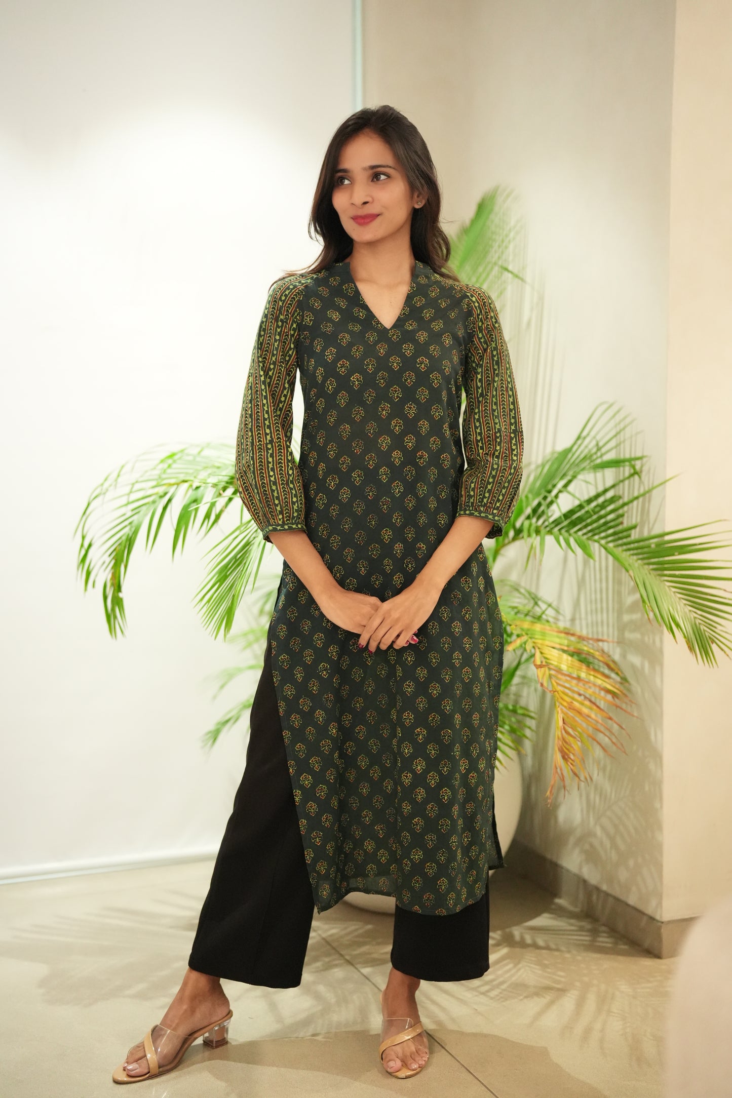 Green Ajrakh Kurta