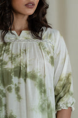 Off-White And Green Tie Dye Tunic
