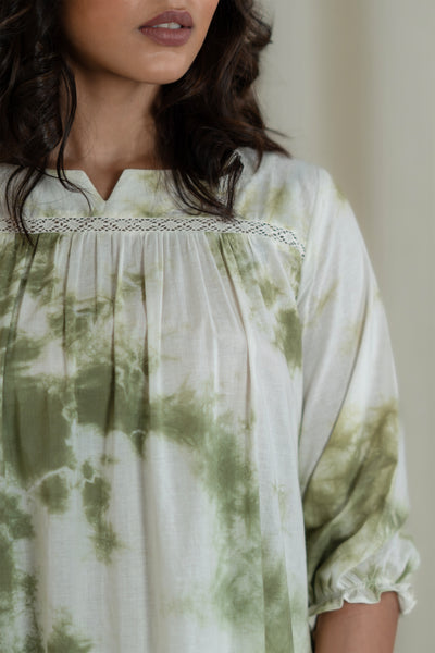 Off-White And Green Tie Dye Tunic