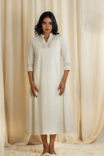 Off-White Handloom Cotton A-Line Kurti