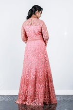 Paris Peach Floral Appliqued Net Gown
