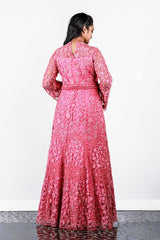 Paris Strawberry Pink Floral Appliqued Net Gown