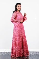 Paris Strawberry Pink Floral Appliqued Net Gown