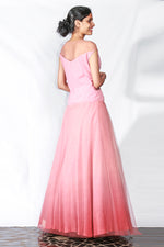 Peach Draped Georgette Gown With Floral, Crystal And Pearl Embroidery