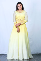 Yellow Organza Embroidered Gown