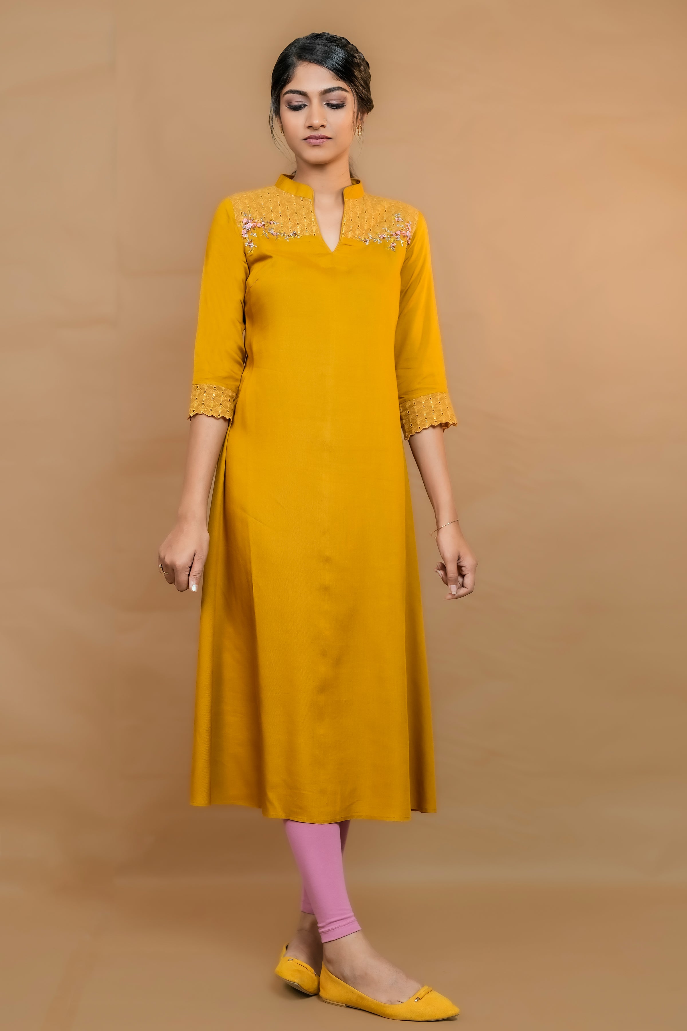 Best Trend Yellow Color Anarkali Long Kurti Design