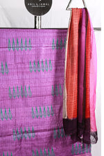 Paris Purple Printed Tusser Silk Un-stitched Salvar Set With Bottom And Duppatta