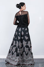 Black Appliqued Net Embroidery-rawsilk Lehenga