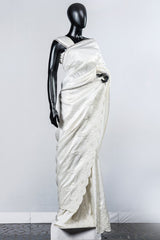 Paris Off- White Embroidered Shimmer Rawsilk Wedding Saree And Blouse