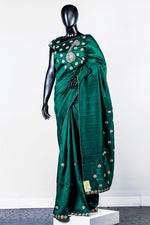 Green Embroidered Rawsilk Saree