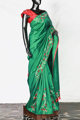 Green Rawsilk Thread Embroidered Saree