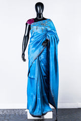 Blue Rawsilk Embroidered Saree