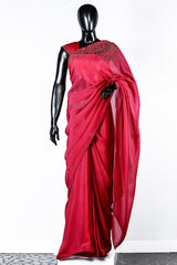 Paris Ruby Red Organza Embroidered Saree And Rawsilk Blouse