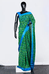 Paris Green- Blue Floral Printed Georgette Saree And Blouse