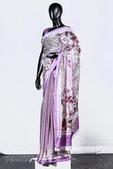 Paris Lavender Printed Modal Satin Saree And Blouse