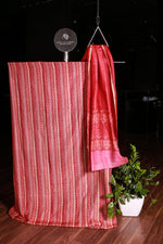 Red- Beige Printed Tusser Silk Salwar Material