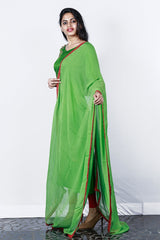 Paris Green Thread And Zari Embroidered Tusser Silk Semi-stitch Salwar